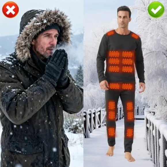 Heated Thermal Underwear Set 42 Heating Zones Electric Pants Top Batteries